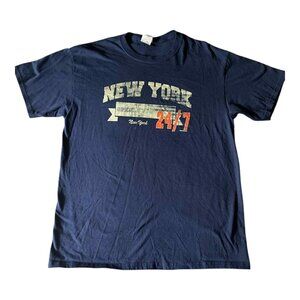 New York Shirt Mens‎ Large Navy Blue Open 24/7 Graphic Tee T-Shirt Urban Cotton